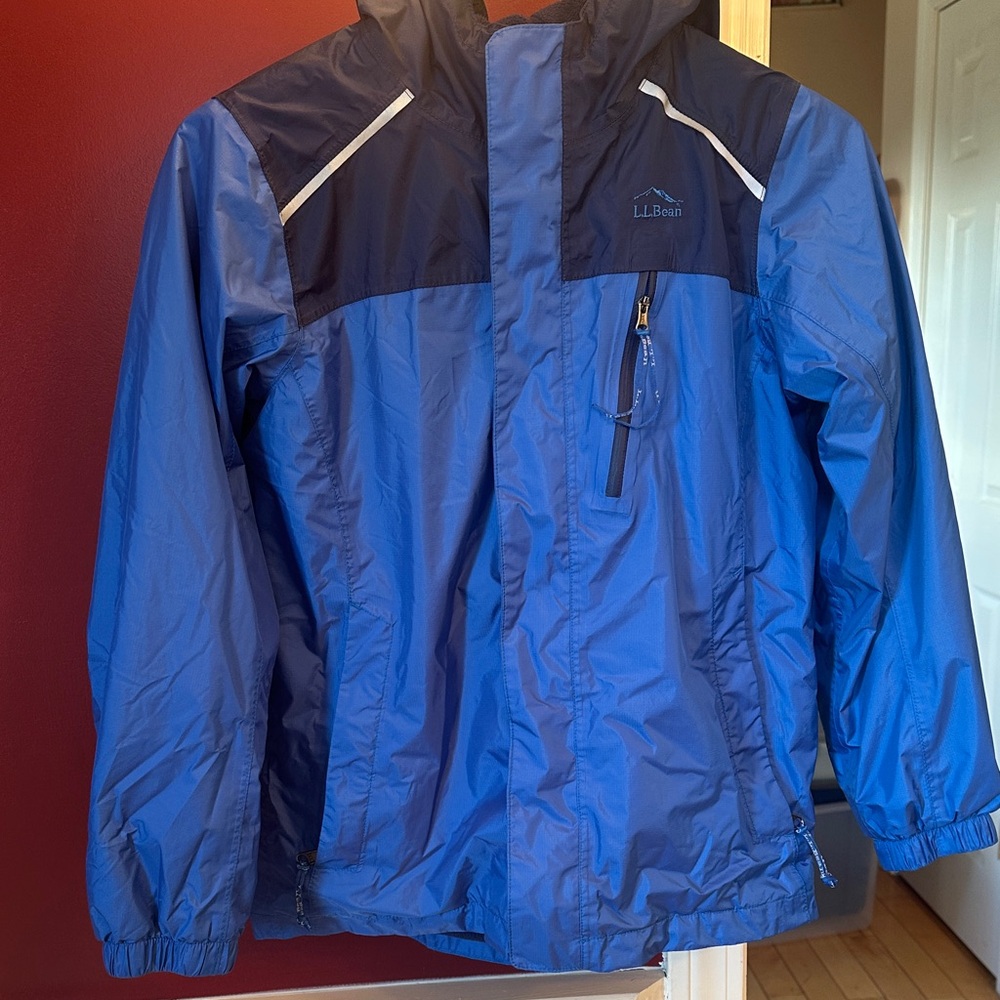 L.L. Bean Two-Tone Blue Boys Fleece Lined Rain Jacket